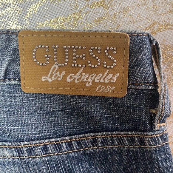GUESS Dark Gold Rush Wash Distressed Bootcut Jeans Size 32 - Picture 8 of 12